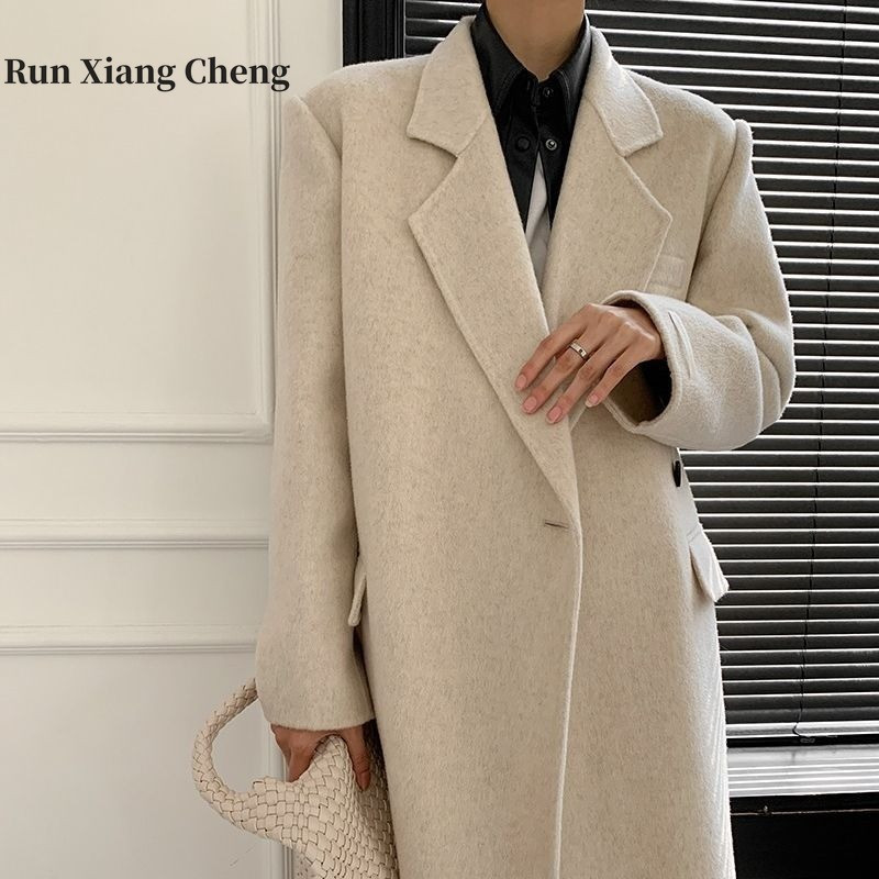 RUN XIANG CHENG priekiniai pečių dvipusis vilnonis moteriškas paltas, vidutinio ilgio 2023 m. Naujas dvipusis vilnonis paltas moterims Nemokamas pristatymas