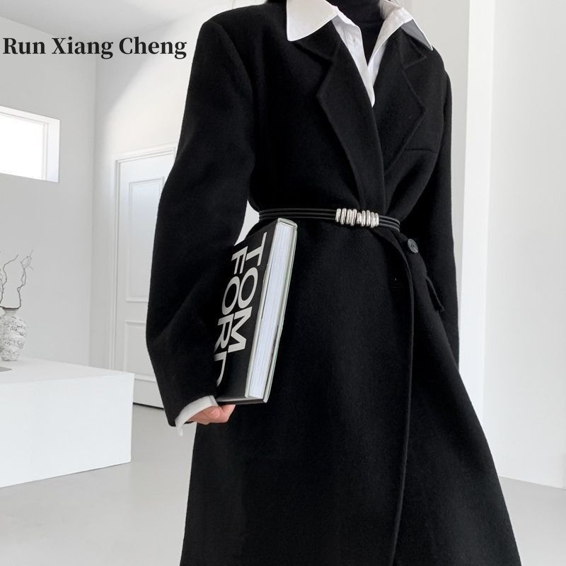 RUN XIANG CHENG priekiniai pečių dvipusis vilnonis moteriškas paltas, vidutinio ilgio 2023 m. Naujas dvipusis vilnonis paltas moterims Nemokamas pristatymas