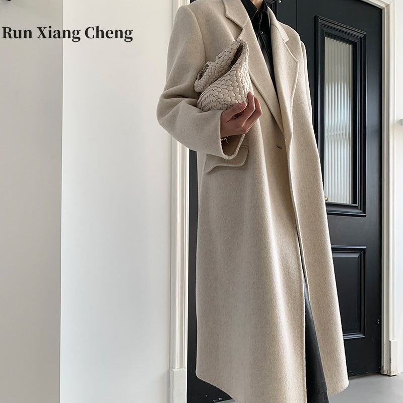 RUN XIANG CHENG priekiniai pečių dvipusis vilnonis moteriškas paltas, vidutinio ilgio 2023 m. Naujas dvipusis vilnonis paltas moterims Nemokamas pristatymas