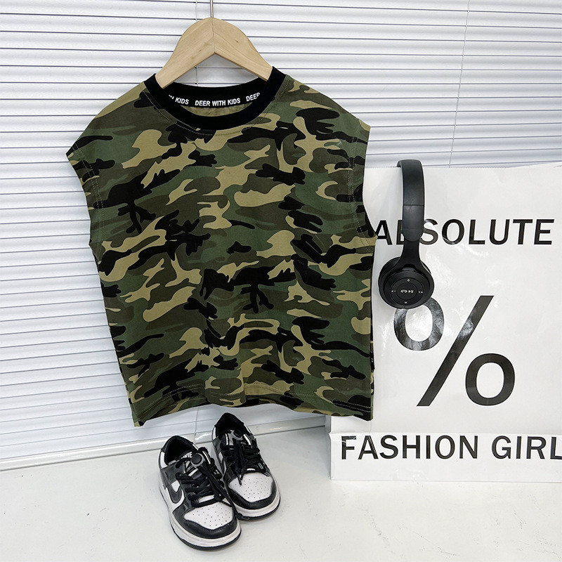 Mellény Felsők Pólók Ujjatlan O-nyakú gallér Pulóver Pamut Puha Kényelmes Hűvös Átlátszó és Légáteresztő 2023 Gyermek fiúk