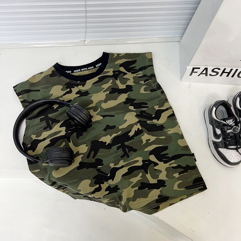 Mellény Felsők Pólók Ujjatlan O-nyakú gallér Pulóver Pamut Puha Kényelmes Hűvös Átlátszó és Légáteresztő 2023 Gyermek fiúk