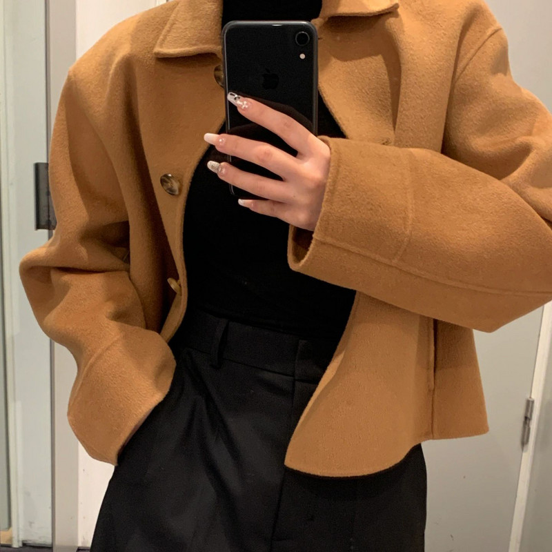 2023 Jachetă cu două fețe din amestec de lână, versatilă, de la începutul toamnei