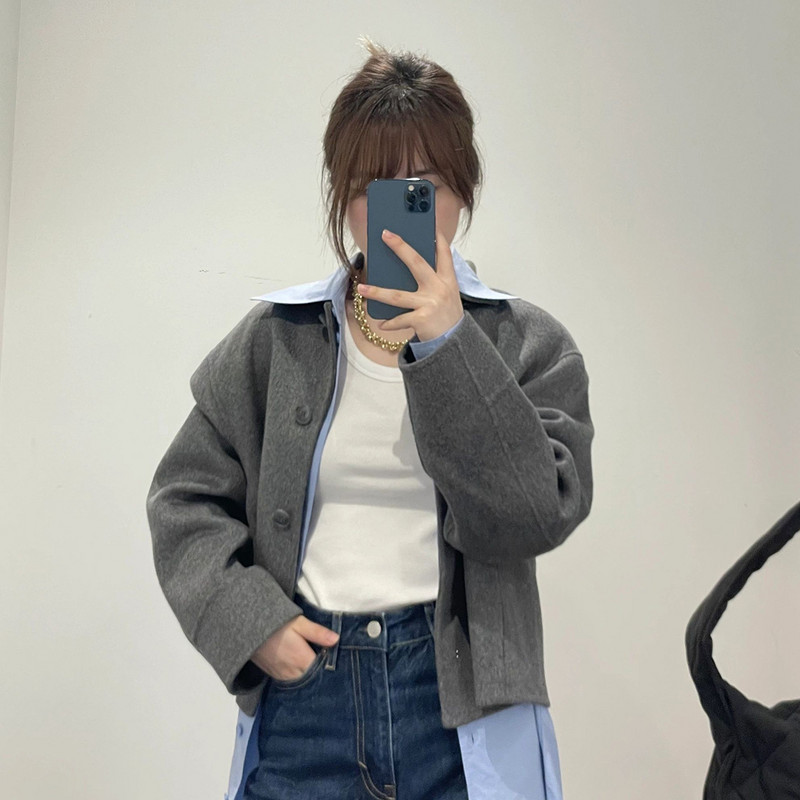 2023 Jachetă cu două fețe din amestec de lână, versatilă, de la începutul toamnei