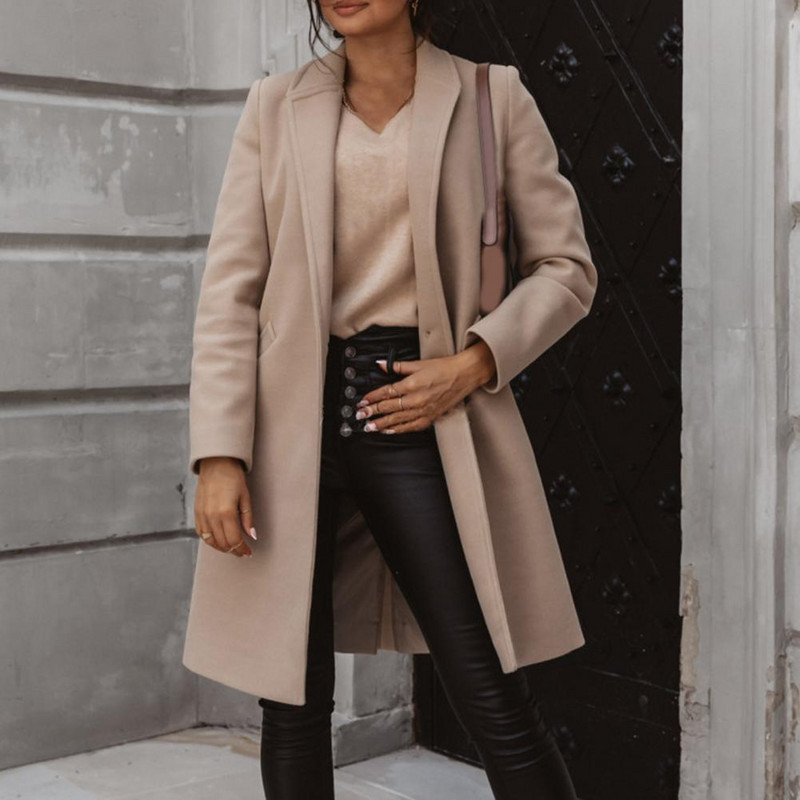 Zimski kaput Jednobojni kardigan s džepovima Meki, elegantni labavi dugi rukavi Trenč kaput s otvorenim ovratnikom za posao