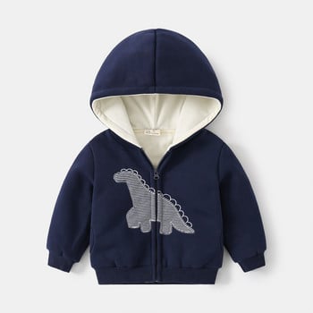 Φλις παλτό με κουκούλα για αγόρια Φθινόπωρο/Χειμώνα 2023 με σχέδιο δεινοσαύρων κινουμένων σχεδίων, κατάλληλο για αγόρια 3-8 ετών