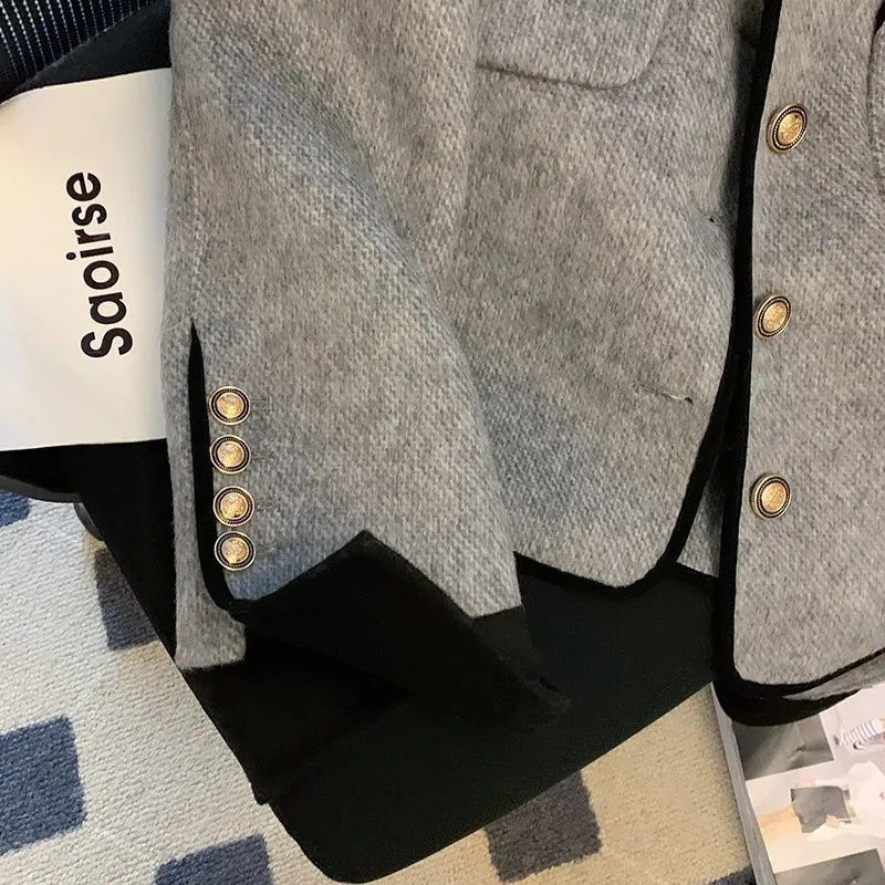 Vuneni kaput s reverima u boji, ženski, proljeće i jesen 2023., novo svjetlo, luksuzni osjećaj, klasični temperamentni uski top