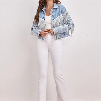 Jean Jacket για Γυναικεία Τζιν Μπουφάν Γυναικεία Κορεάτικη Μόδα Νέα Vintage Παλτό Φούντα Streetwear Casual μακρυμάνικα τοπ ρούχα 2023