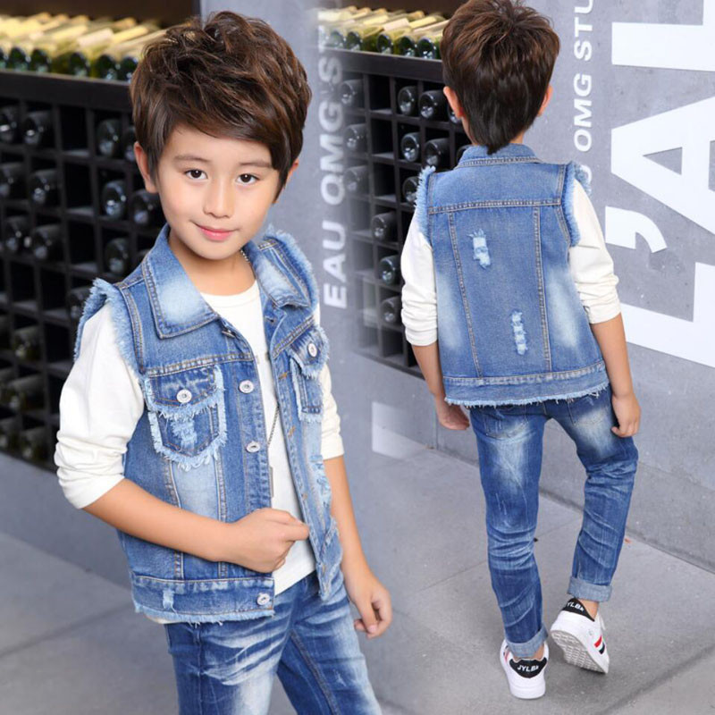Dječji kaubojski prsluk 3-13 g. Prsluk za dječake Denim Poderani kaput Denim Denim prsluk Jean jakne bez rukava za djecu Dječja gornja odjeća