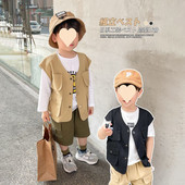 Vestă din bumbac, primăvară, toamnă, jachetă fără mâneci, cu buzunare multiple