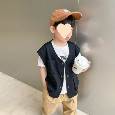 Vestă din bumbac, primăvară, toamnă, jachetă fără mâneci, cu buzunare multiple