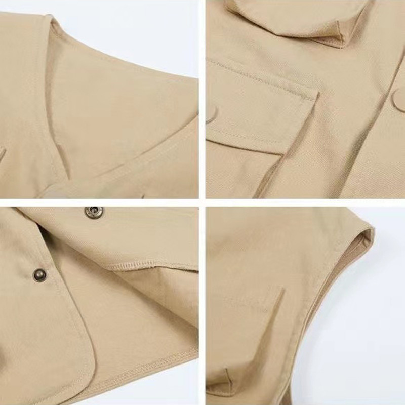 Vestă din bumbac, primăvară, toamnă, jachetă fără mâneci, cu buzunare multiple