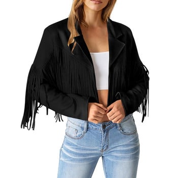 Γυναικεία Μόδα Cropped Jacket Fringe Fringe Tassel Cropped Jacket μονόχρωμα Faux Suede Jackets Απαλά χειμερινά ρούχα για το φθινόπωρο