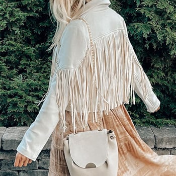 Γυναικεία Μόδα Cropped Jacket Fringe Fringe Tassel Cropped Jacket μονόχρωμα Faux Suede Jackets Απαλά χειμερινά ρούχα για το φθινόπωρο