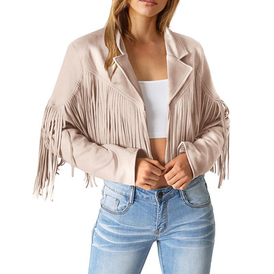 Γυναικεία Μόδα Cropped Jacket Fringe Fringe Tassel Cropped Jacket μονόχρωμα Faux Suede Jackets Απαλά χειμερινά ρούχα για το φθινόπωρο