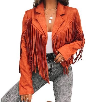 Γυναικεία Μόδα Cropped Jacket Fringe Fringe Tassel Cropped Jacket μονόχρωμα Faux Suede Jackets Απαλά χειμερινά ρούχα για το φθινόπωρο