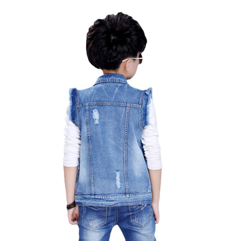 DIMSi Copii Copii Vestă denim din bumbac Vestă ocazională băieți Vestă fără mâneci pentru băieți Topuri pentru băieți Jachete Îmbrăcăminte