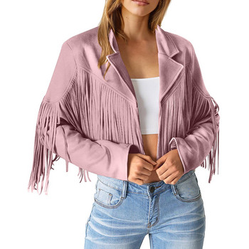 Γυναικεία Μόδα Fringe Faux Suede Δερμάτινα Μπουφάν Fashion Tassel Motorcycle Cropped Coats Work outfits for Women Office