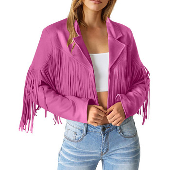 Γυναικεία Μόδα Fringe Faux Suede Δερμάτινα Μπουφάν Fashion Tassel Motorcycle Cropped Coats Work outfits for Women Office