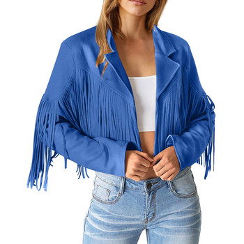 Γυναικεία Μόδα Fringe Faux Suede Δερμάτινα Μπουφάν Fashion Tassel Motorcycle Cropped Coats Work outfits for Women Office