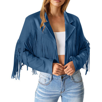 Γυναικεία Μόδα Fringe Faux Suede Δερμάτινα Μπουφάν Fashion Tassel Motorcycle Cropped Coats Work outfits for Women Office