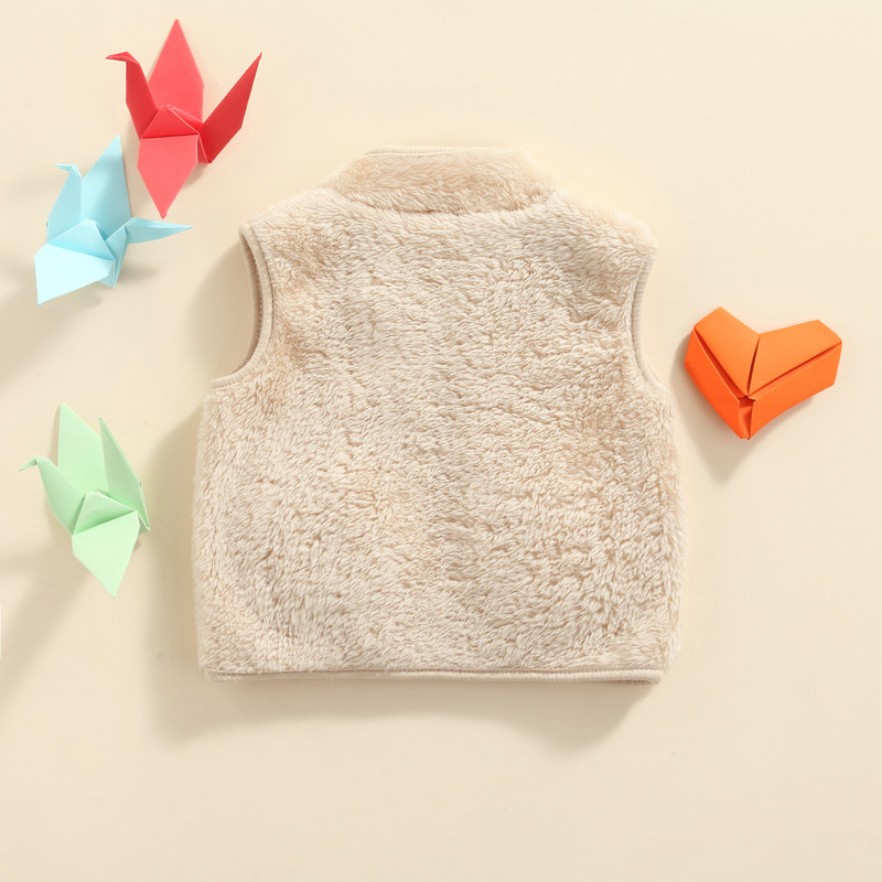 Bebeluși Copii Bebeluși Fete Băieți Vestă caldă de pluș fără mâneci, îmbrăcăminte exterioară cu fermoar cu decolteu în V pentru copii, cu buzunare 1-5T
