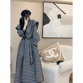 Jesen i zima 2023. korejsko izdanje Retro Fit Temperament Thousand Bird Karirani široki zadebljani ženski vuneni kaput