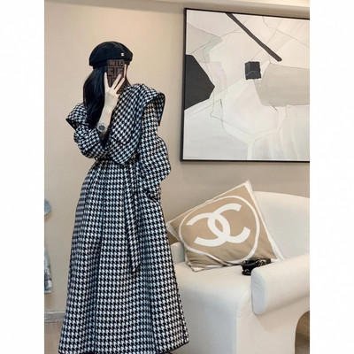 Jesen i zima 2023. korejsko izdanje Retro Fit Temperament Thousand Bird Karirani široki zadebljani ženski vuneni kaput