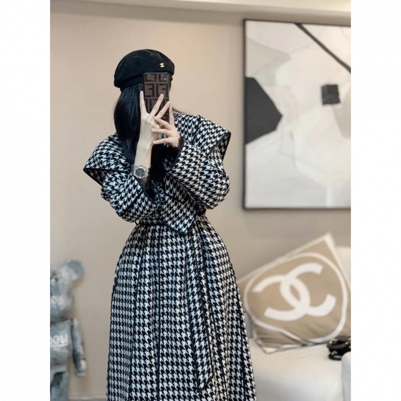 Jesen i zima 2023. korejsko izdanje Retro Fit Temperament Thousand Bird Karirani široki zadebljani ženski vuneni kaput