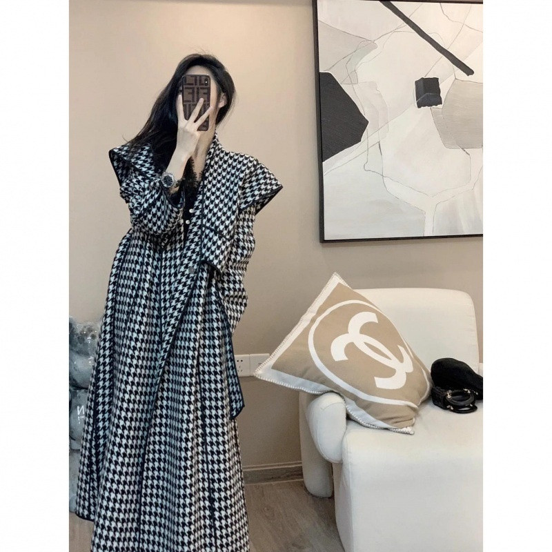 Jesen i zima 2023. korejsko izdanje Retro Fit Temperament Thousand Bird Karirani široki zadebljani ženski vuneni kaput