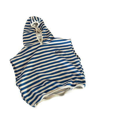 Gilet cu glugă în dungi de toamnă pentru băieți, ocazional din bumbac, fără mâneci, vestă asortată