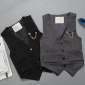 Novi svečani rođendanski pamučni baby bor prsluk dječji džentlmenski prsluk bez rukava s v-izrezom u engleskom stilu