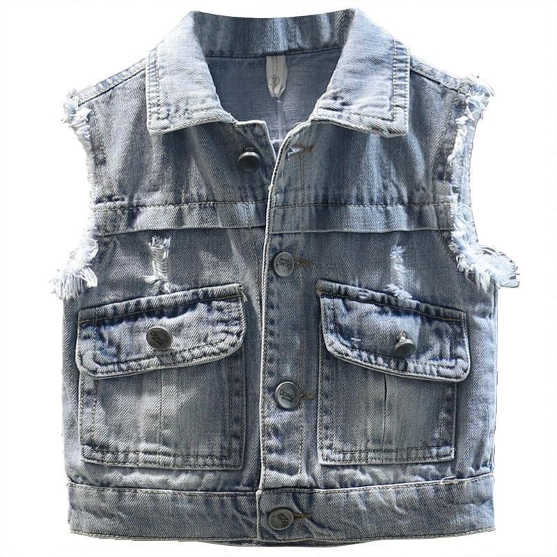 Dječja jesenja odjeća, modni print, dojenčad, dječaci, prsluk s crtićima Jean Gornja odjeća, džepni ovratnik s dugmadima, traper prsluci za dječake