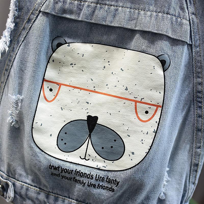 Dječja jesenja odjeća, modni print, dojenčad, dječaci, prsluk s crtićima Jean Gornja odjeća, džepni ovratnik s dugmadima, traper prsluci za dječake