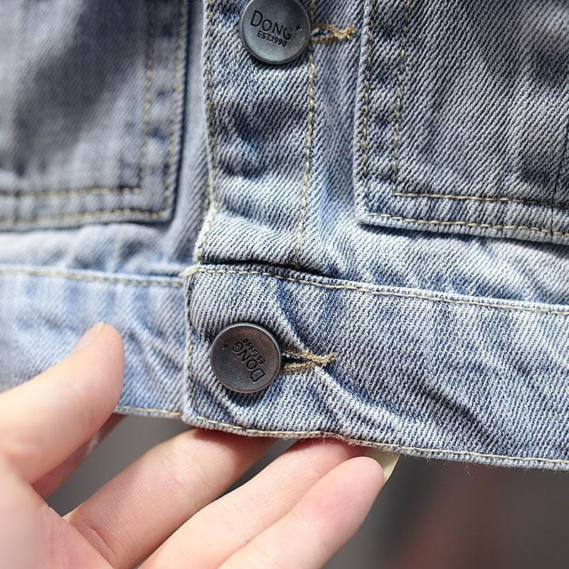 Dječja jesenja odjeća, modni print, dojenčad, dječaci, prsluk s crtićima Jean Gornja odjeća, džepni ovratnik s dugmadima, traper prsluci za dječake