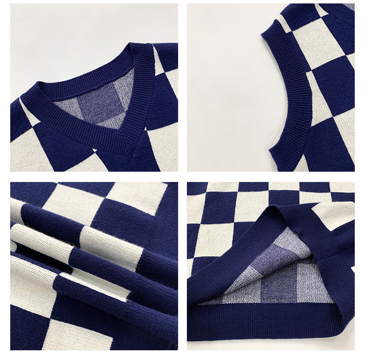 Toamnă 2022 pentru băieți, veste tricotate în carouri, pulover largi fără mâneci îmbrăcăminte exterioară casual