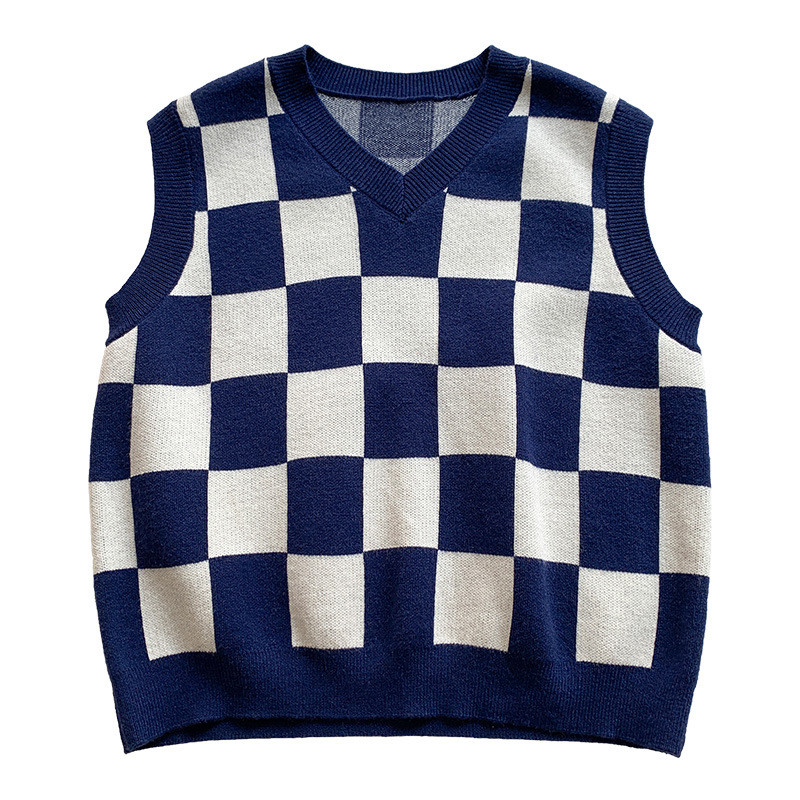 Toamnă 2022 pentru băieți, veste tricotate în carouri, pulover largi fără mâneci îmbrăcăminte exterioară casual