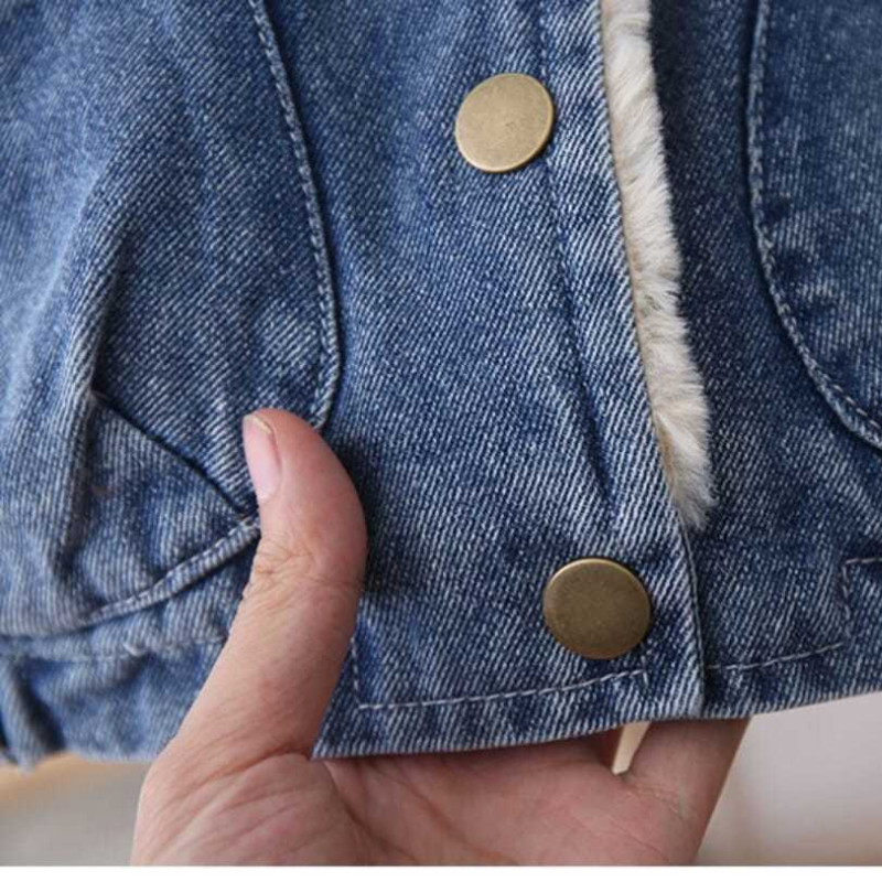 Vestă pentru copii mici, guler răsturnat, vestă de blană, băieți drăguți, haine de iarnă, nasturi de modă pentru copii, vestă cu ursuleț, vestă caldă de blugi