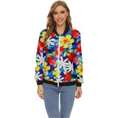 Jachetă de damă Topuri cu mâneci lungi Guler baseball Manta cu fermoar imprimeu flori Slim Fashion Lady Fete Bomber Jacket Street Style