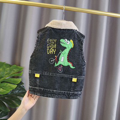 Veste pentru bebeluși Copii iarnă fleece guler răsturnat vestă din blugi Haine de toamnă pentru copii mici, imprimeu desene animate, modă băieți, veste casual de jeans