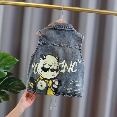 Veste pentru bebeluși Copii iarnă fleece guler răsturnat vestă din blugi Haine de toamnă pentru copii mici, imprimeu desene animate, modă băieți, veste casual de jeans