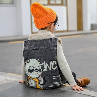 Prsluk za male dječake Dječja jesenska jakna Dječja zimska odjeća Fleece Denim Prsluk za malu djecu Print Fashion Cartoon Ležerni Jean prsluk za dječake