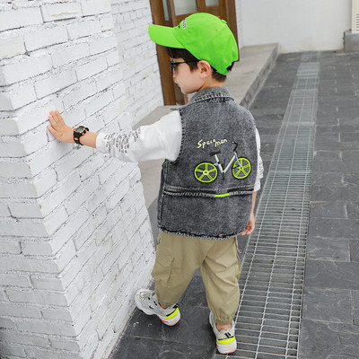 Vestă pentru copii mici, băieți, jachetă de toamnă pentru copii, haine de iarnă, fleece, denim, vestă pentru copii mici, imprimeu, modă, desene animate, ocazional băieți, vestă de jeans