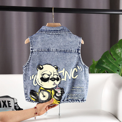 Vestă pentru copii mici, băieți, jachetă de toamnă pentru copii, haine de iarnă, fleece, denim, vestă pentru copii mici, imprimeu, modă, desene animate, ocazional băieți, vestă de jeans