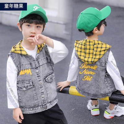 Vestă pentru copii mici, băieți, jachetă de toamnă pentru copii, haine de iarnă, fleece, denim, vestă pentru copii mici, imprimeu, modă, desene animate, ocazional băieți, vestă de jeans