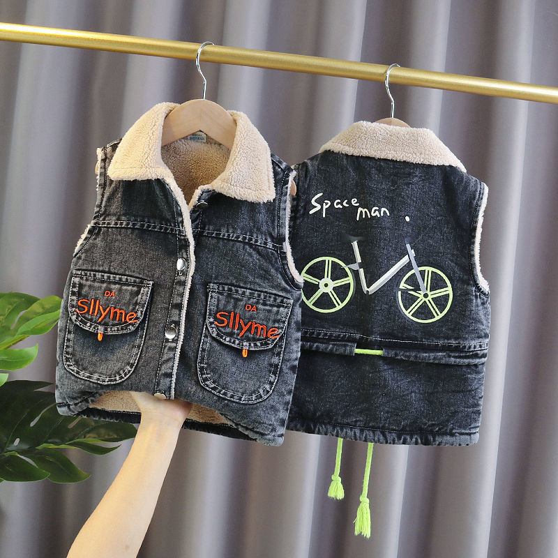 Vestă pentru copii mici, băieți, jachetă de toamnă pentru copii, haine de iarnă, fleece, denim, vestă pentru copii mici, imprimeu, modă, desene animate, ocazional băieți, vestă de jeans
