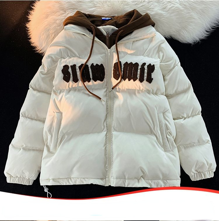 Lažna dvodijelna pamučna jakna s kapuljačom u obliku pisma, američki retro modeli za par, široki, ležerni, univerzalni zimski kaput za žene