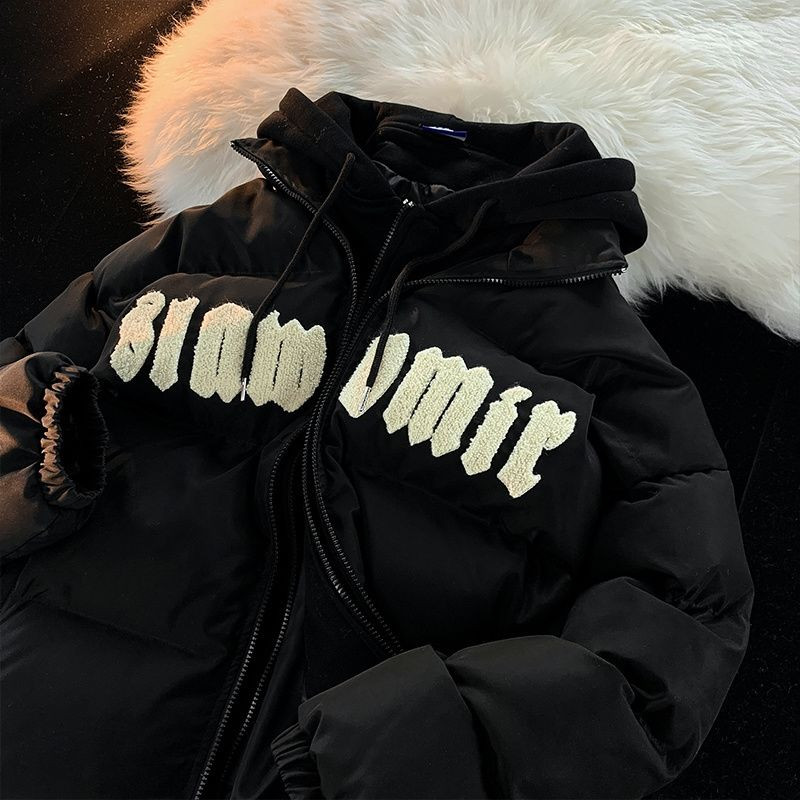 Lažna dvodijelna pamučna jakna s kapuljačom u obliku pisma, američki retro modeli za par, široki, ležerni, univerzalni zimski kaput za žene