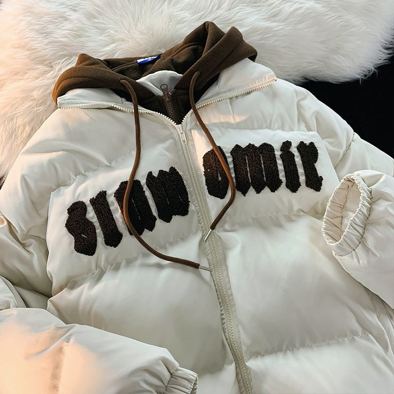 Lažna dvodijelna pamučna jakna s kapuljačom u obliku pisma, američki retro modeli za par, široki, ležerni, univerzalni zimski kaput za žene