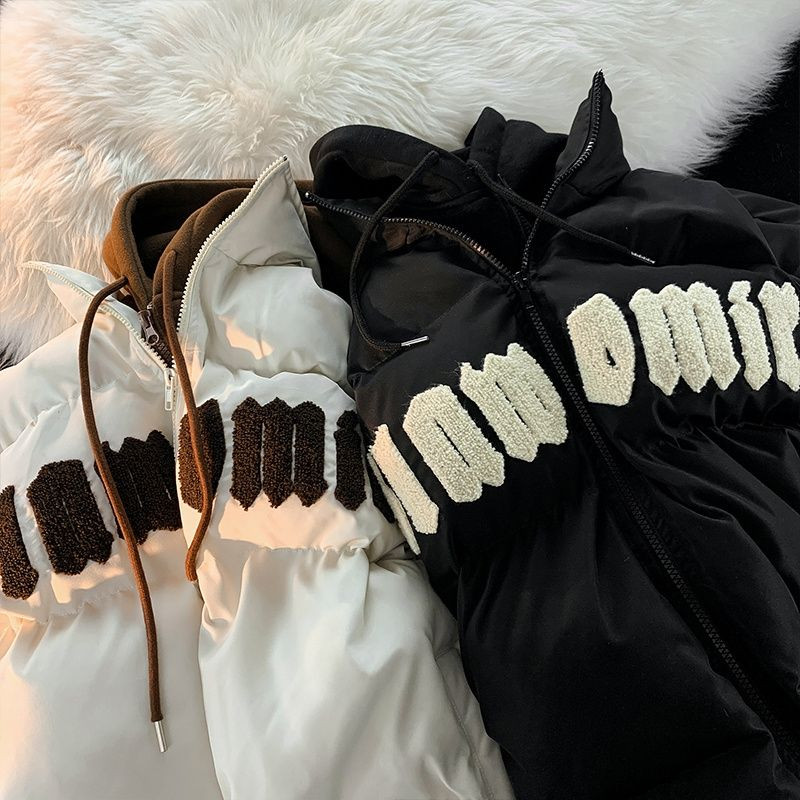 Lažna dvodijelna pamučna jakna s kapuljačom u obliku pisma, američki retro modeli za par, široki, ležerni, univerzalni zimski kaput za žene