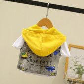 Vasaras modes karikatūras druka Toddler Tank Top Vestes Bērni Ikdienas Kabatas Kapuce Džinsu Vestes Zēniem Zēniem Piedurknēm Džinsu jakas